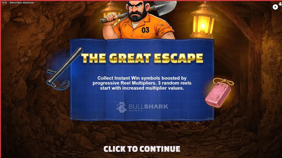Tampilan visual slot Behind Bars Masterplan dengan tema penjara